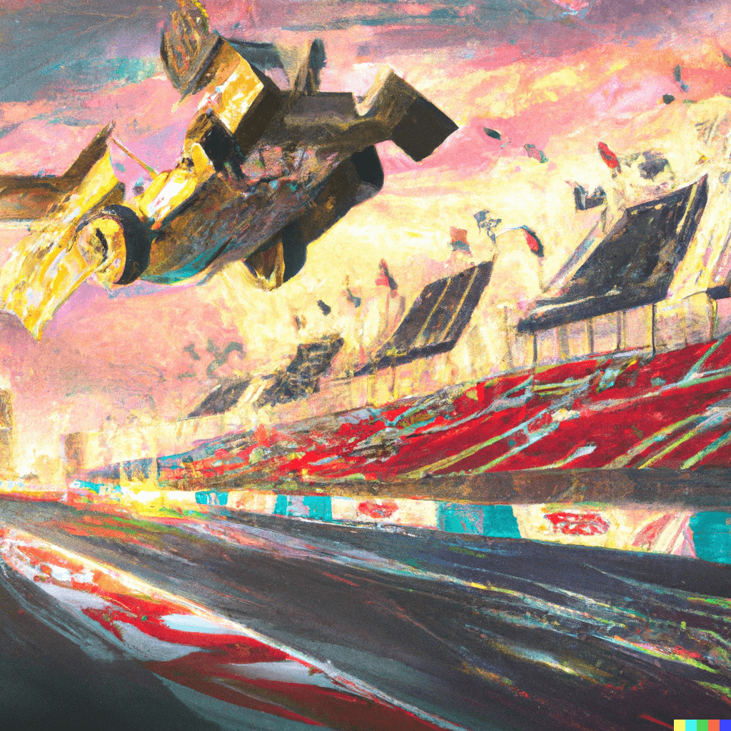 DALL·E-2022-10-23-21.27.45-cyberpunk-painting-icarus-flying-in-top-of-a-nascar-race